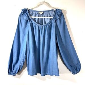 Loft Outlet Chambray Lyocell Peasant Top Ruffles